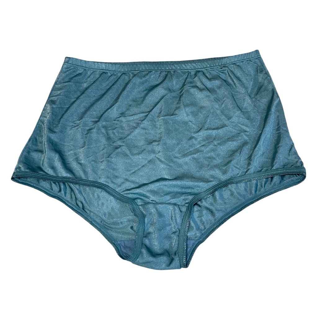 Vtg Satin Silky Nylon Satin Panties 7 Blue Sexy Shiny High Waist Sissy Granny